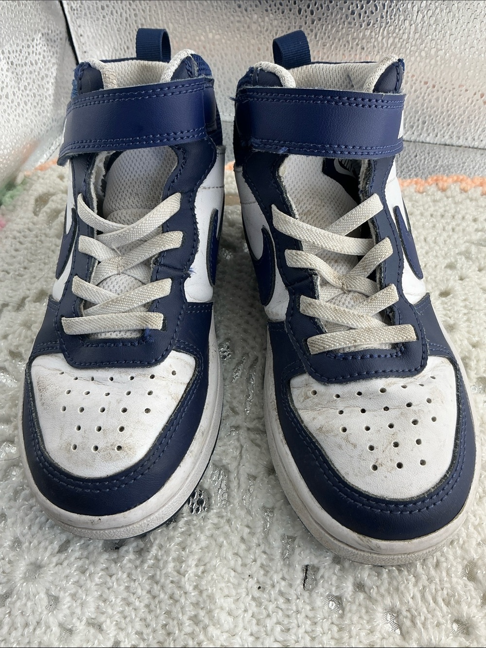 Nike Court Borough 2  Mid White Signal Blue Boys Size 11C  Athletic Sneakers